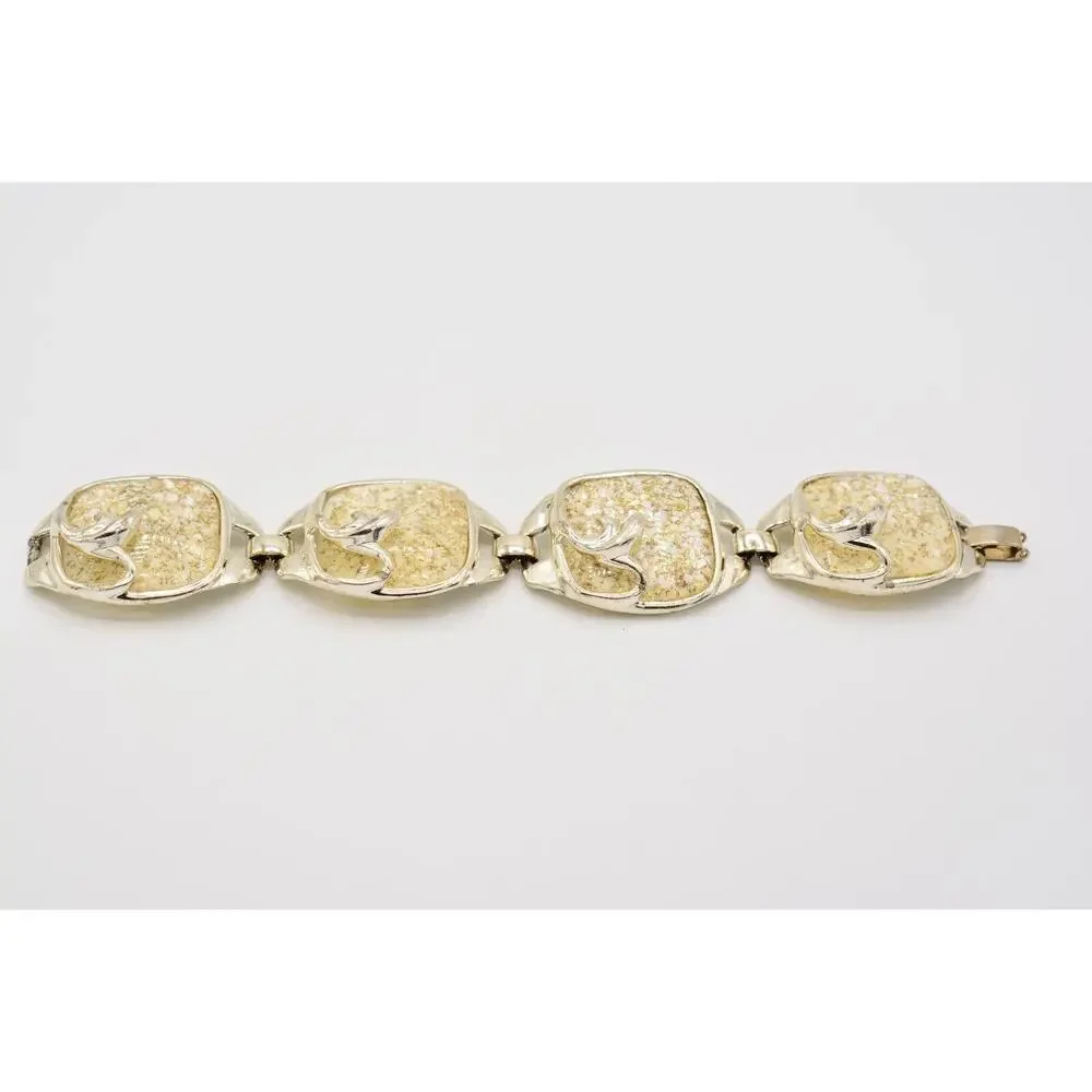 Vintage Lucite Cabochon Bracelet Bold Holographic Foil Silver Chunky 1960s Bin8
